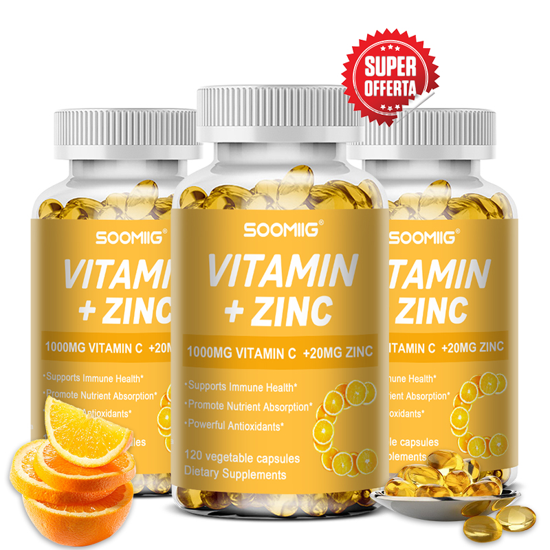 ビタミンC 1000mg、亜鉛20mgカプセル、細胞エネルギー生成、肌の美白、免疫サポート
