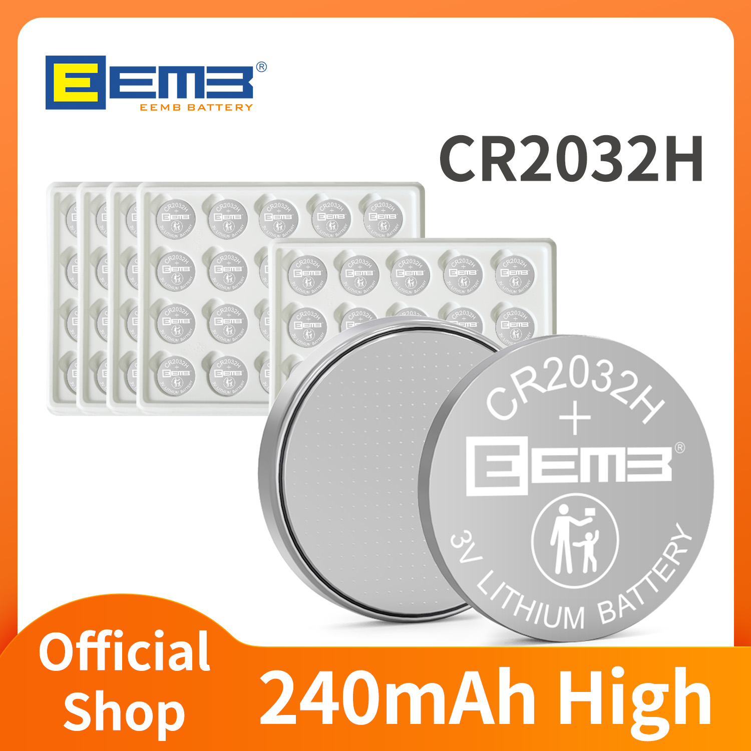 CR2032H 高容量 240mah 10 〜 100 個ボタン電池 3V 非充電式コイン電池 EEMB リチウム電池車のキー用