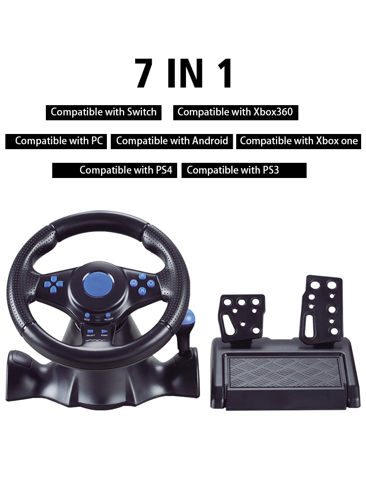 7 in 1 レーシングゲームステアリングホイール振動コントローラーシミュレーションレーシングペダルスイッチ/xbox 360/xbox one/pc/ps4/3/Android 用