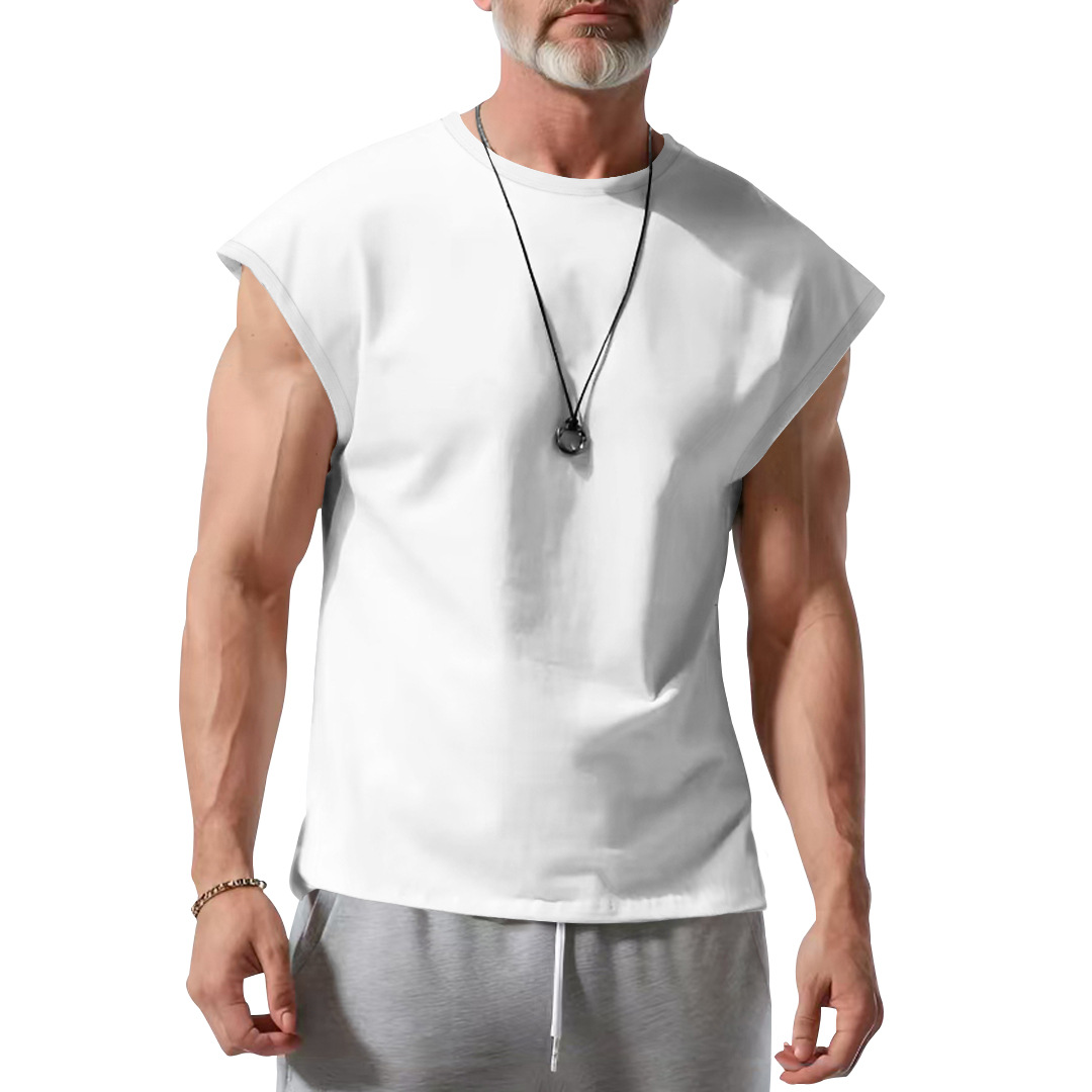 男性ソリッドキャップスリーブノースリーブ Tシャツソフト通気性ルーズマッスルタンクトップ夏カジュアルジムトレーニングジョギングアウトドアスポーツ Ves