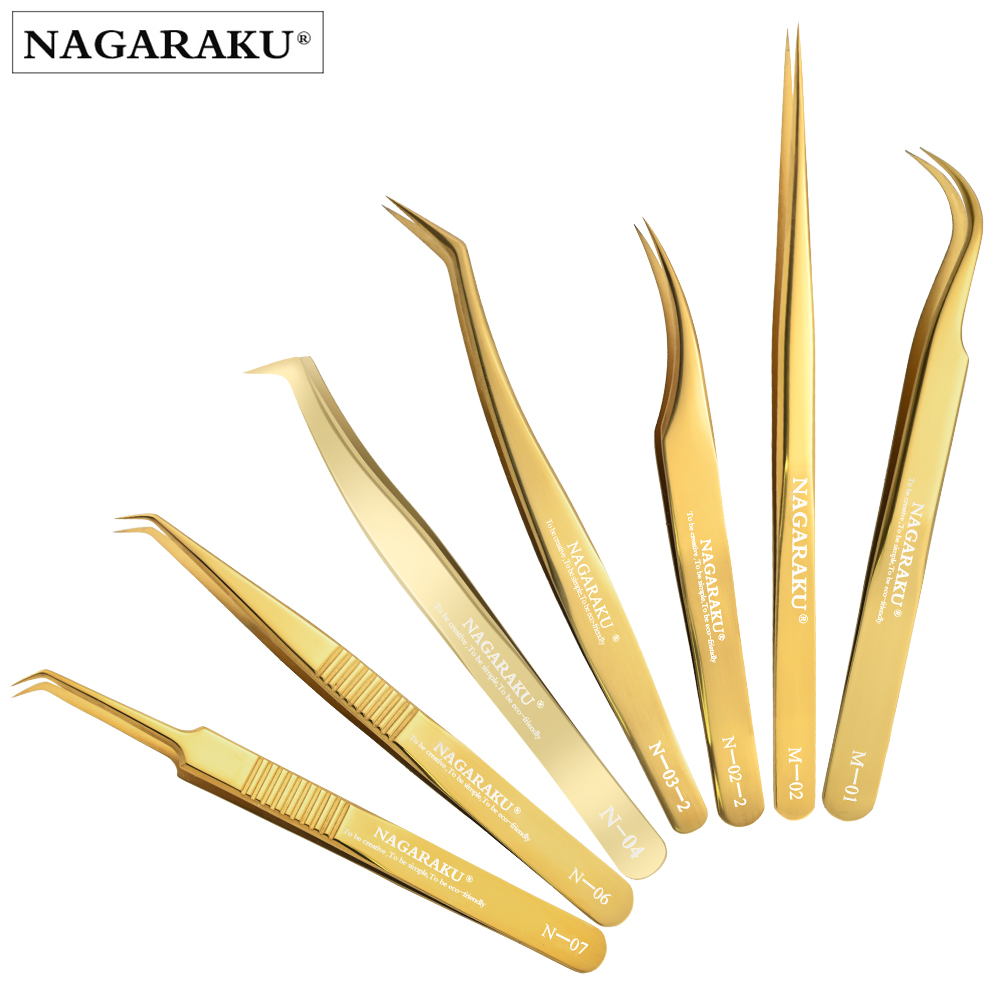 NAGARAKU まつげエクステンションピンセットメイクツールステンレス鋼ゴールデンスタイル