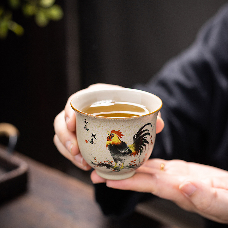 1 Pc 中国の干支酉セラミックティーカップ手作りヴィンテージ陶器茶碗茶器マスターティーカップ個人瞑想カップ