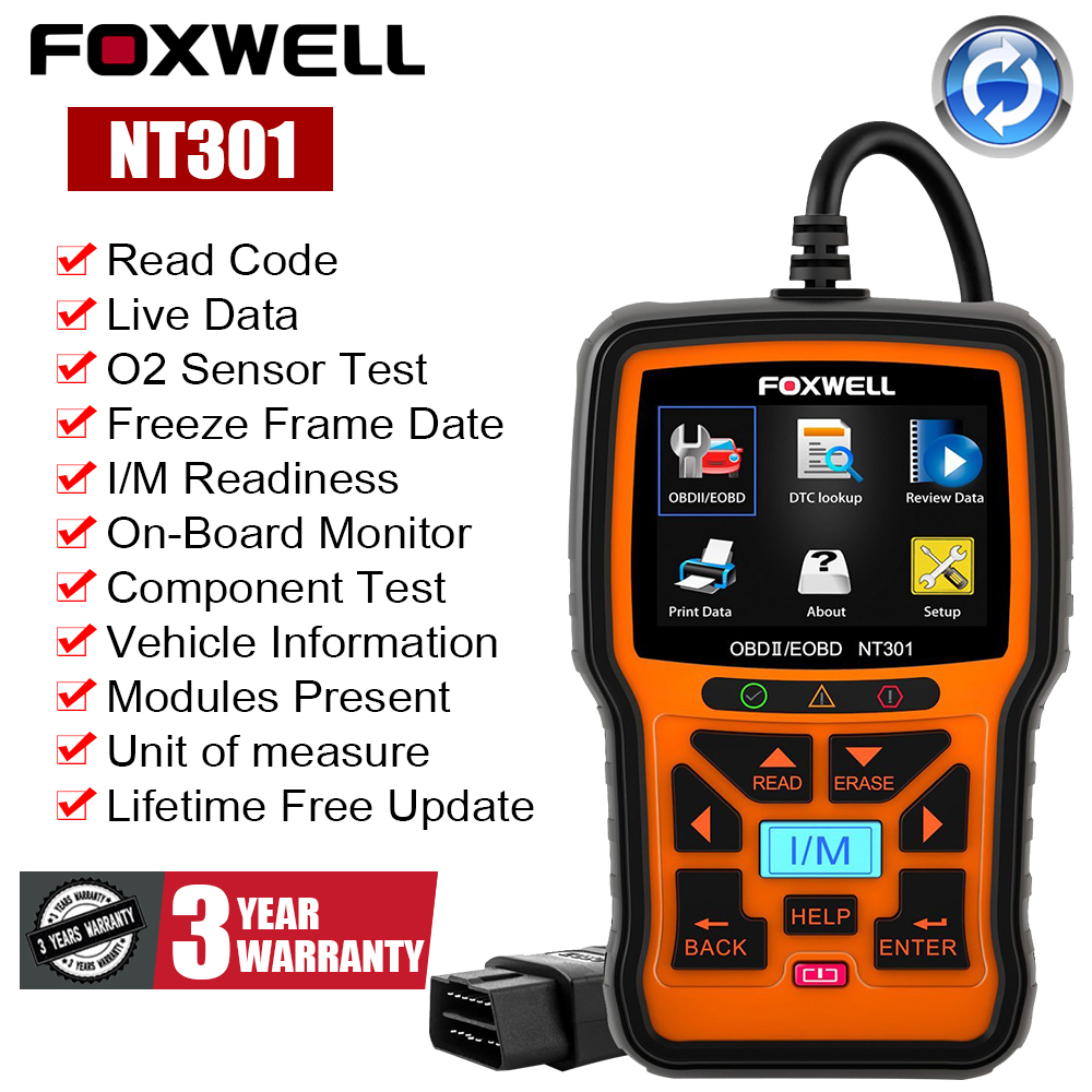 FOXWELL NT301 フル OBDII/EOBD コードリーダースキャナ自動車プロフェッショナルスキャナ診断ツール PK ELM327