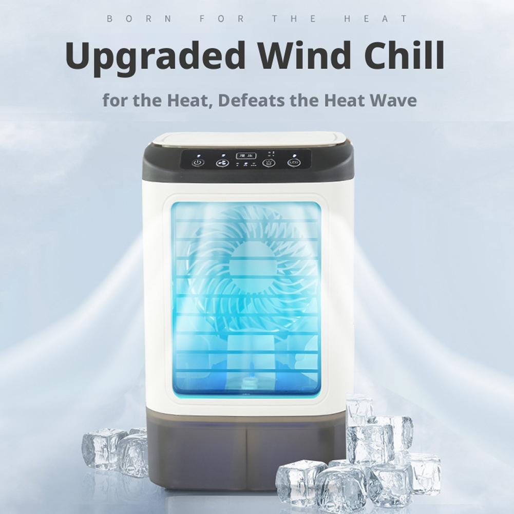 ポータブル蒸発空気クーラー、LEDライト付きUSBデスクトップミスト冷却ファン、製氷皿付き3-in-1パーソナルエアコンファン