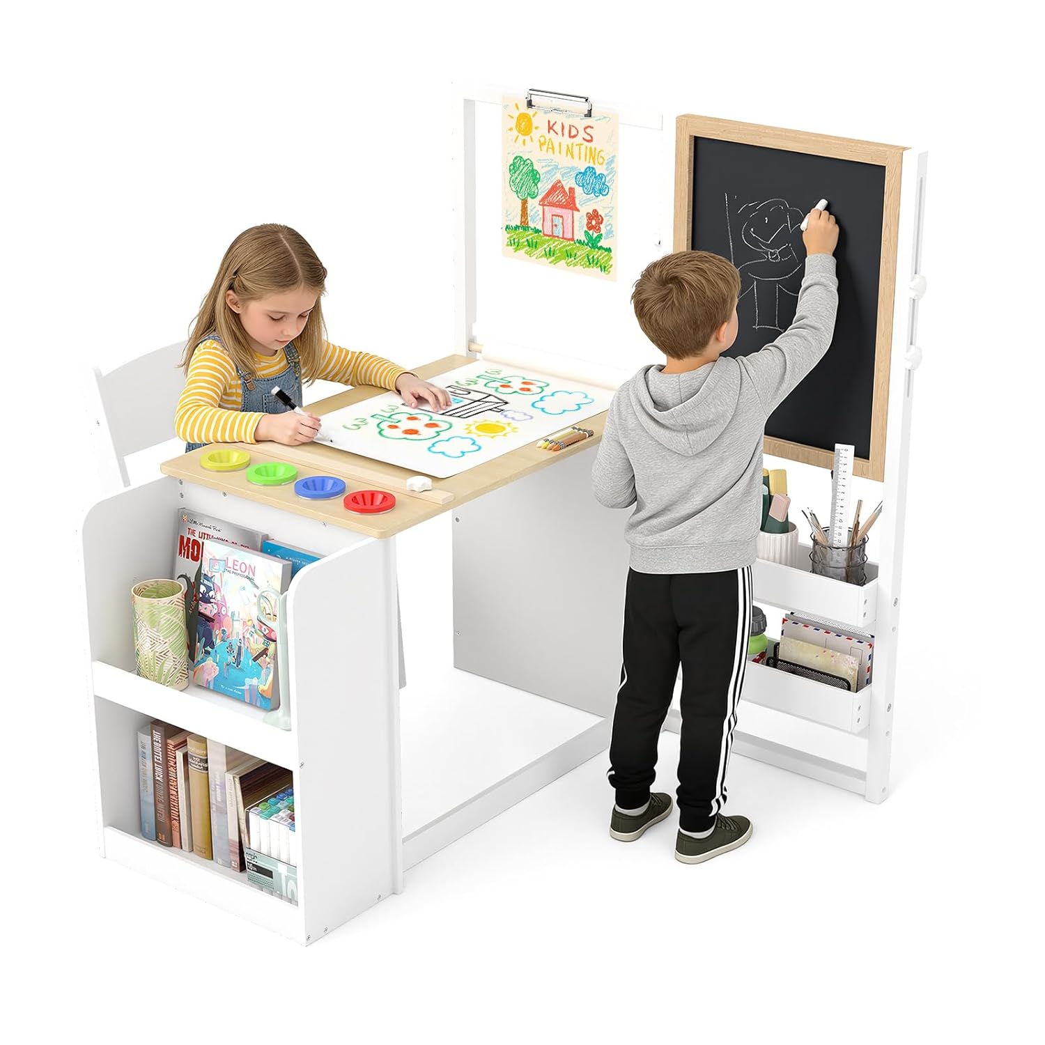 3 in 1 キッズアートテーブルとチェアセット、子供用イーゼルテーブル、幼児用クラフトと遊び用木製アクティビティデスク、カスタマイズ済み