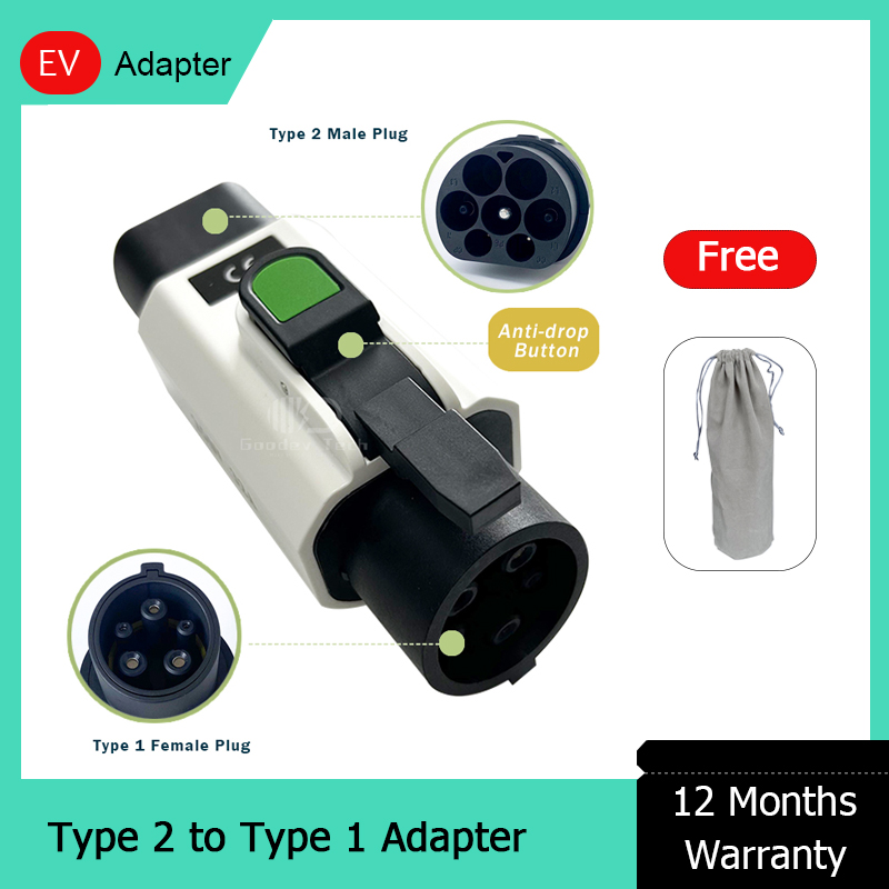 Type2 - Type1 J1772 EV アダプター 32A 単相 タイプ 1 充電ソケット付き電気自動車用タイプ 2 充電器と互換性あり