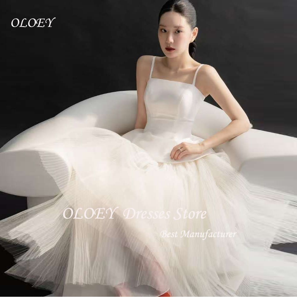 OLOEY Simple White Wedding Dress Korea Photo Shoot Satin Spaghetti Strap Bridal Gown Classic A Line 웨딩드레스 Customised
