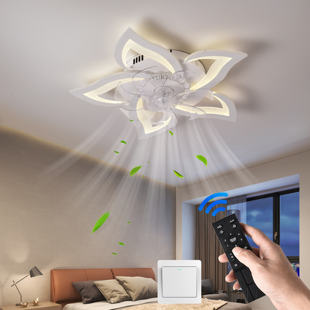 現代の LED シーリングファンアプリとリモコンミュート 6 風調整可能な速度調光可能なタイマー機能リビングルーム用シーリングライト