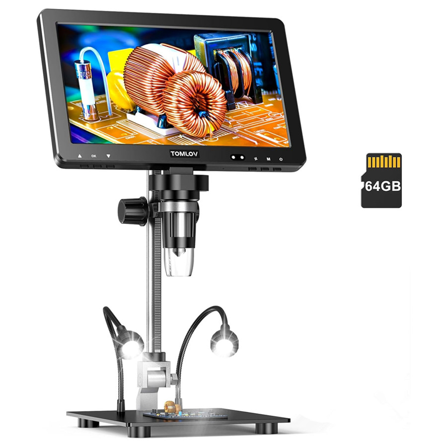 TOMLOV HDMIデジタル顕微鏡 1500倍 DM9 Max 10.1インチ HD IPS 20MP コイン顕微鏡 エラーコイン用 LCDはんだ付け拡大鏡 大人向け
