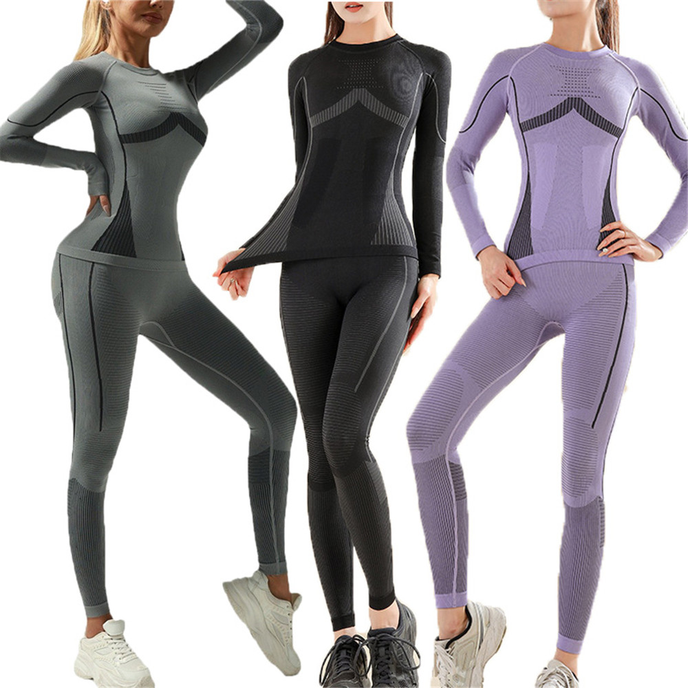 シームレスサーマル下着セットスキー Speedo スキーウェアトレーニング服スポーツウェア吸汗フィットネススーツ冬服女性