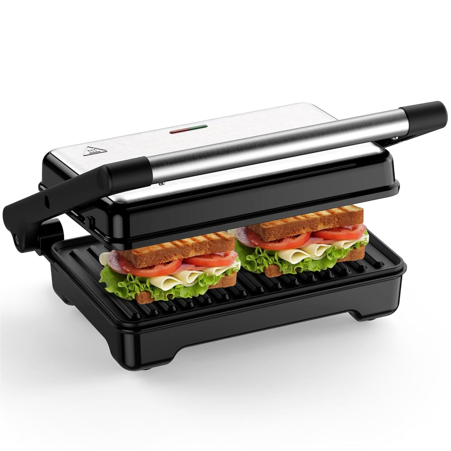 パニーニ グリルプレス、1200 W サンドイッチメーカー、パン 2 枚に適合、180 度の開口部、お手入れ簡単、多目的に使用可能