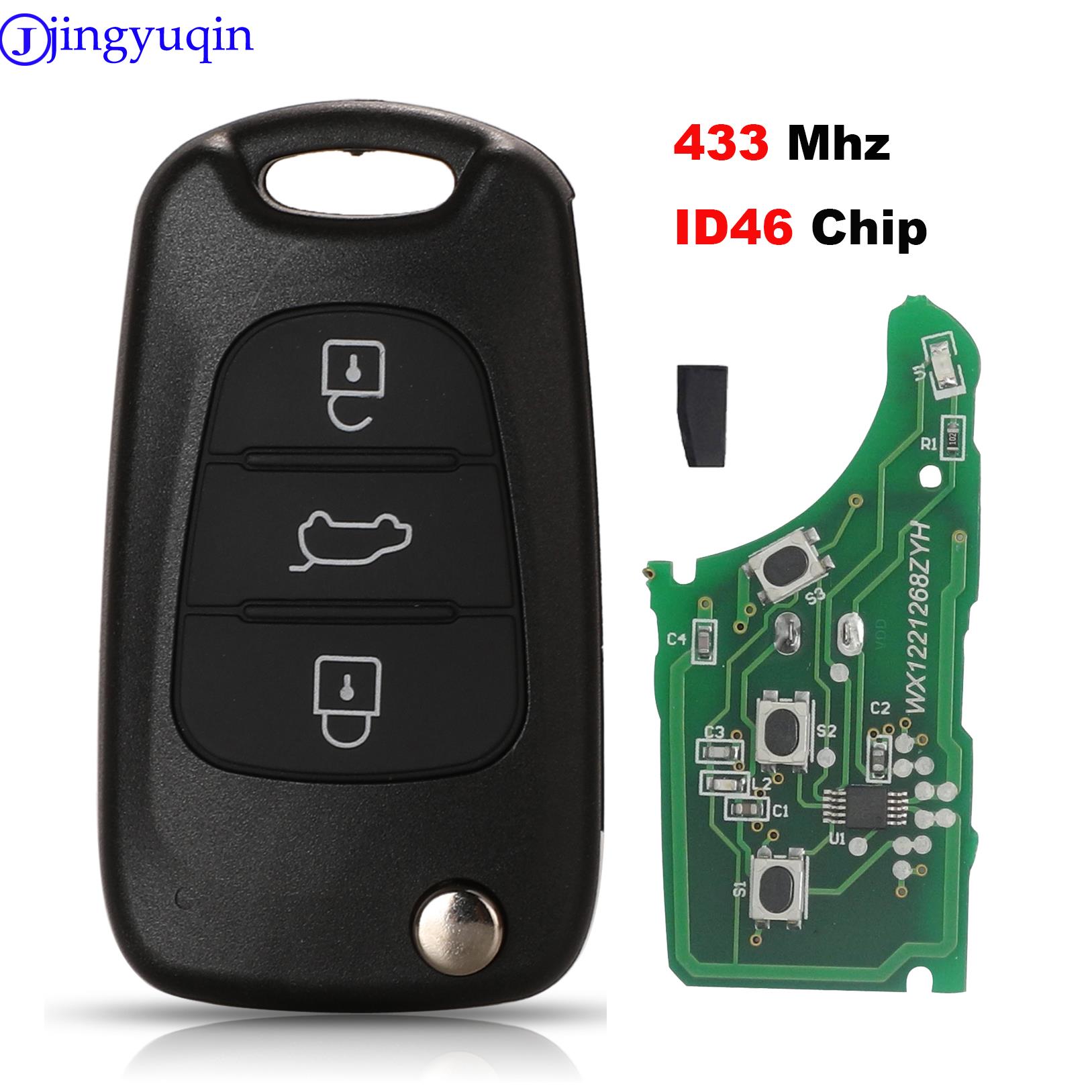 Jingyuqin ヒュンダイ I20 I30 IX35 アバンテフィット起亜 K2 K5 Sportage 433Mhz ID46 チップ 3 ボタンフリップ折りたたみ車リモートキー Fob