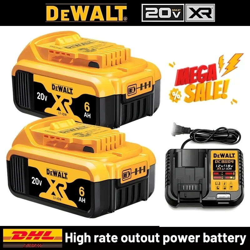 100% 本物の Dewalt 20V バッテリー、5AH 6AH 充電式リチウムイオンバッテリー、Dewalt DCB200 電動工具交換バッテリー