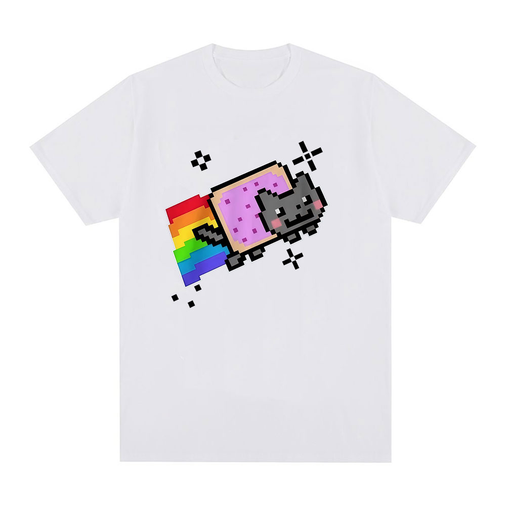 ニャン猫面白いミームレインボー Tシャツ男性女性服ファッション原宿 Tシャツカジュアル半袖 Tシャツストリート