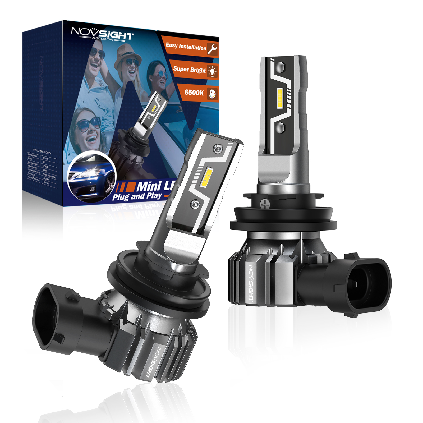 NOVSIGHT H11 LED ヘッドライト電球 H7 H4 H8 H9 H1 9005 HB3 9006 HB4 LED h11 ミニサイズ車ランプ 50 ワット 10000LM ヘッドランプ 6500 K フォグランプ