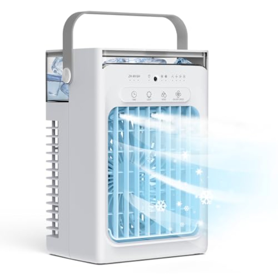 屋内オフィス寝室用ポータブルエアコン、ABS プラスチックボディ、白、1000ml 水タンク付き 3-in-1 冷却ファン、2/4