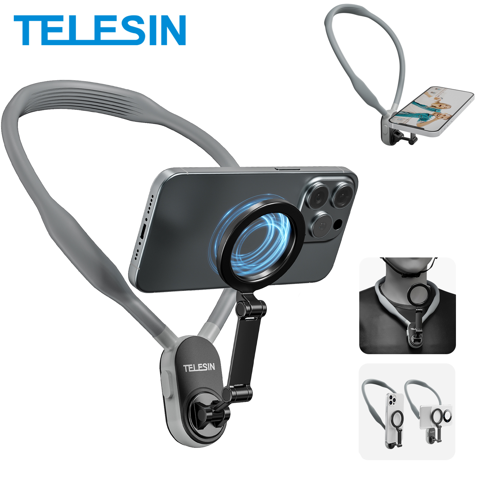 TELESIN シリコーン磁気クイックリリースネックマウントホールド Iphone 15 14 13 12 11 SAMSUNG HUAWEI XIAOMI スマートフォンアクセサリー