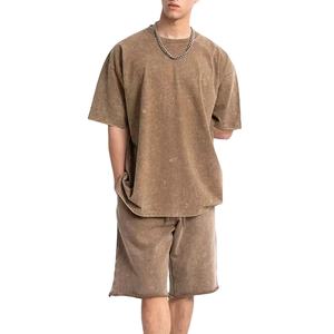 Custom Men's Summer Fashion Distressed Custom-Printed T-Shirt and Casual Athletic Shorts Set (2-Piece Set)