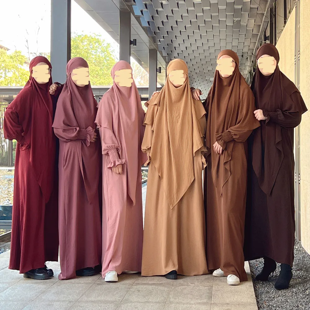 ラマダン 2 ピースカフタンロング Khimar セットアバヤフード付きイスラム教徒の女性の祈りの衣服フルカバードバイサウジドレスイード Niqab アラブガウン