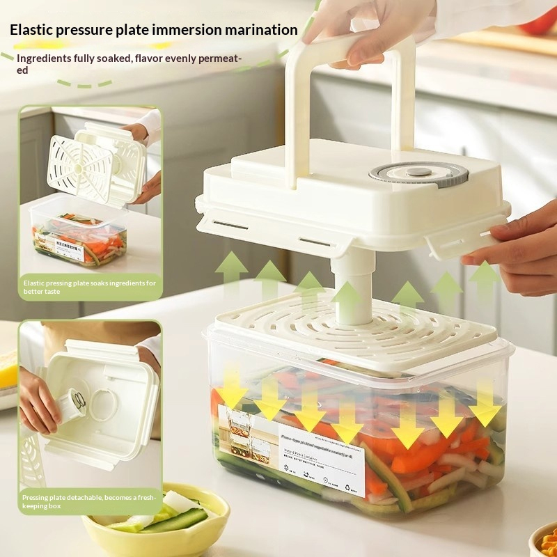 1Pc 4L 気密ピクルス瓶プラスチック漏れ防止プレスプレート保存容器ガーキンザワークラウトオリーブキムチキッチンビン