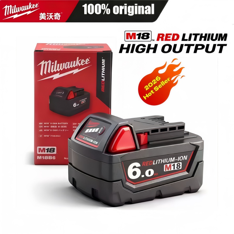 100% 新しいミルウォーキー M18 6.0Ah 高出力バッテリー 18V リチウムイオン充電式ミルウォーキー M18 コードレス電動工具用