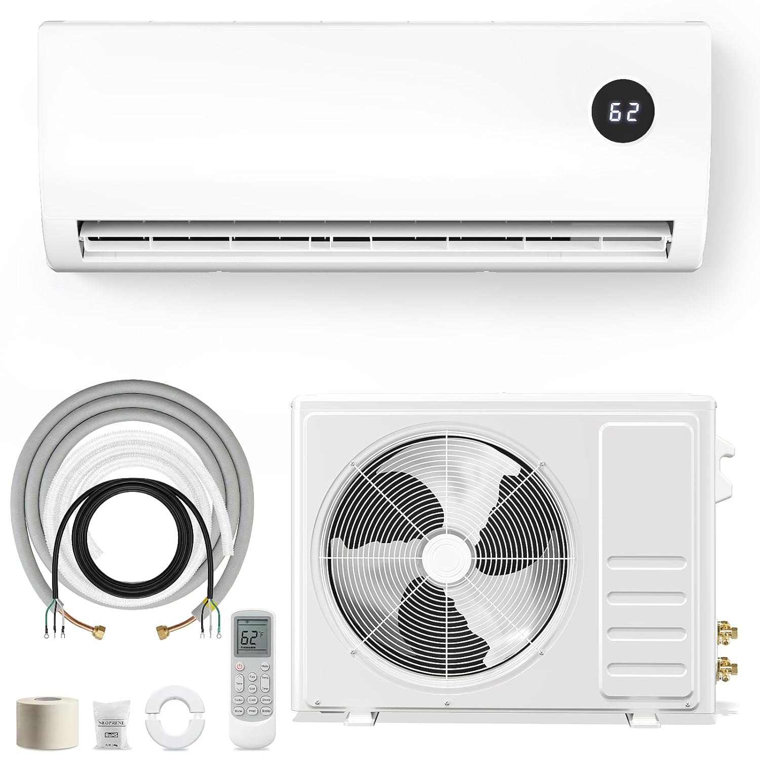 9000 BTU ミニスプリット AC 加熱システム ダクトレス インバーター エアコン、ヒート ポンプ付き、19 SEER2 エネルギー効率の高い 115 V、カスタム