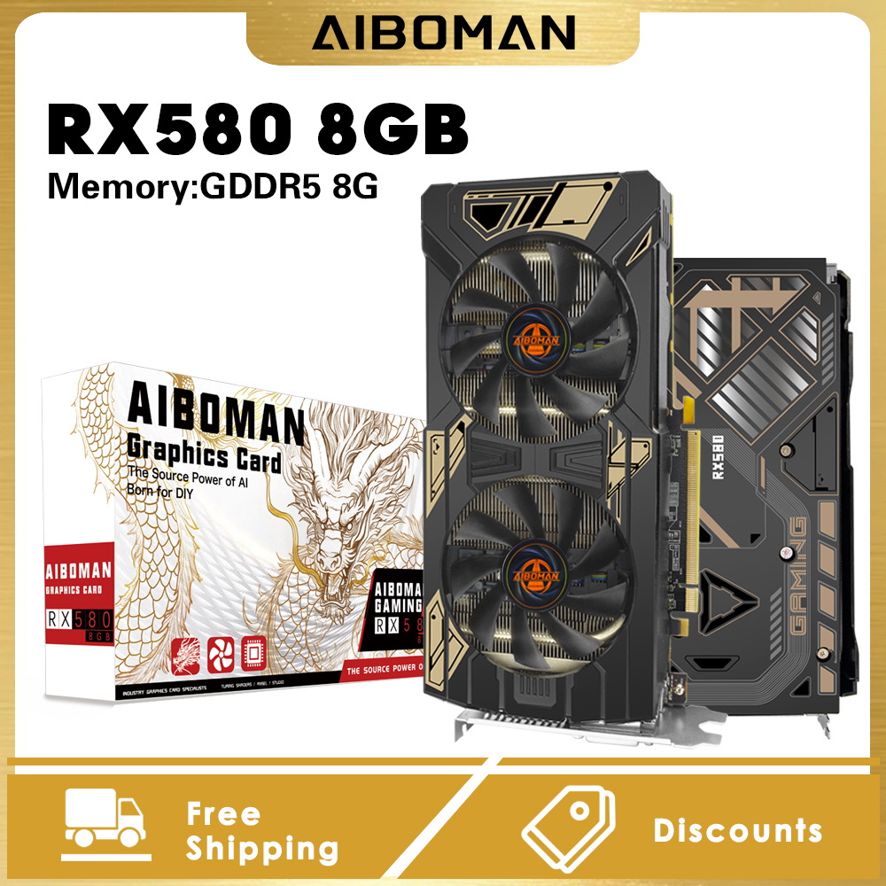 AIBOMAN Graphics card RX580 8GB GDDR5 8Pin 185W 256Bit 2048SP HDMI DP DVI Radeon AMD VGA