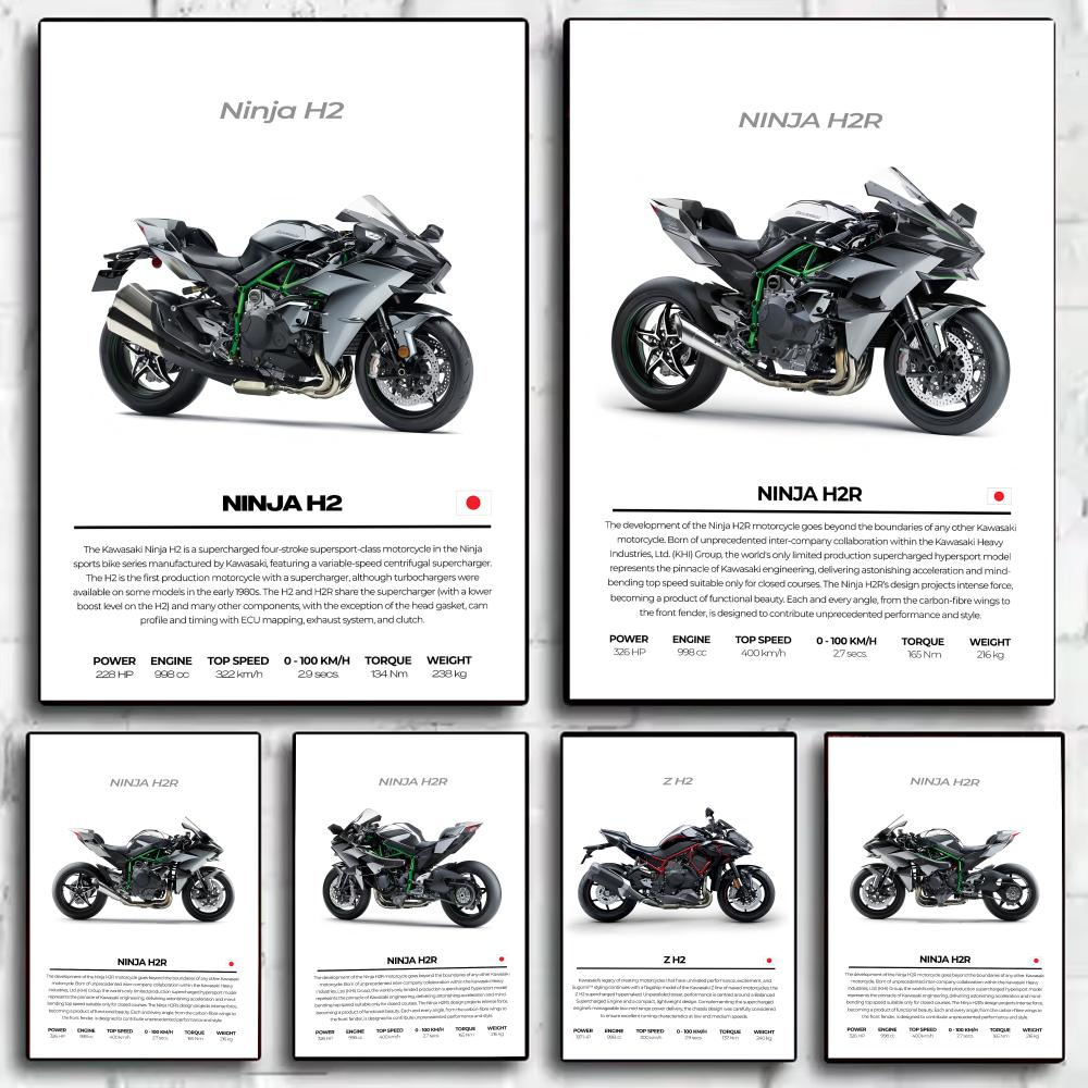 ファッションオートバイ K_KaWasaKi デザイン HD リネンキャンバスポスター壁アートプリントリビングルームベッドルームオフィス家の装飾ギフト