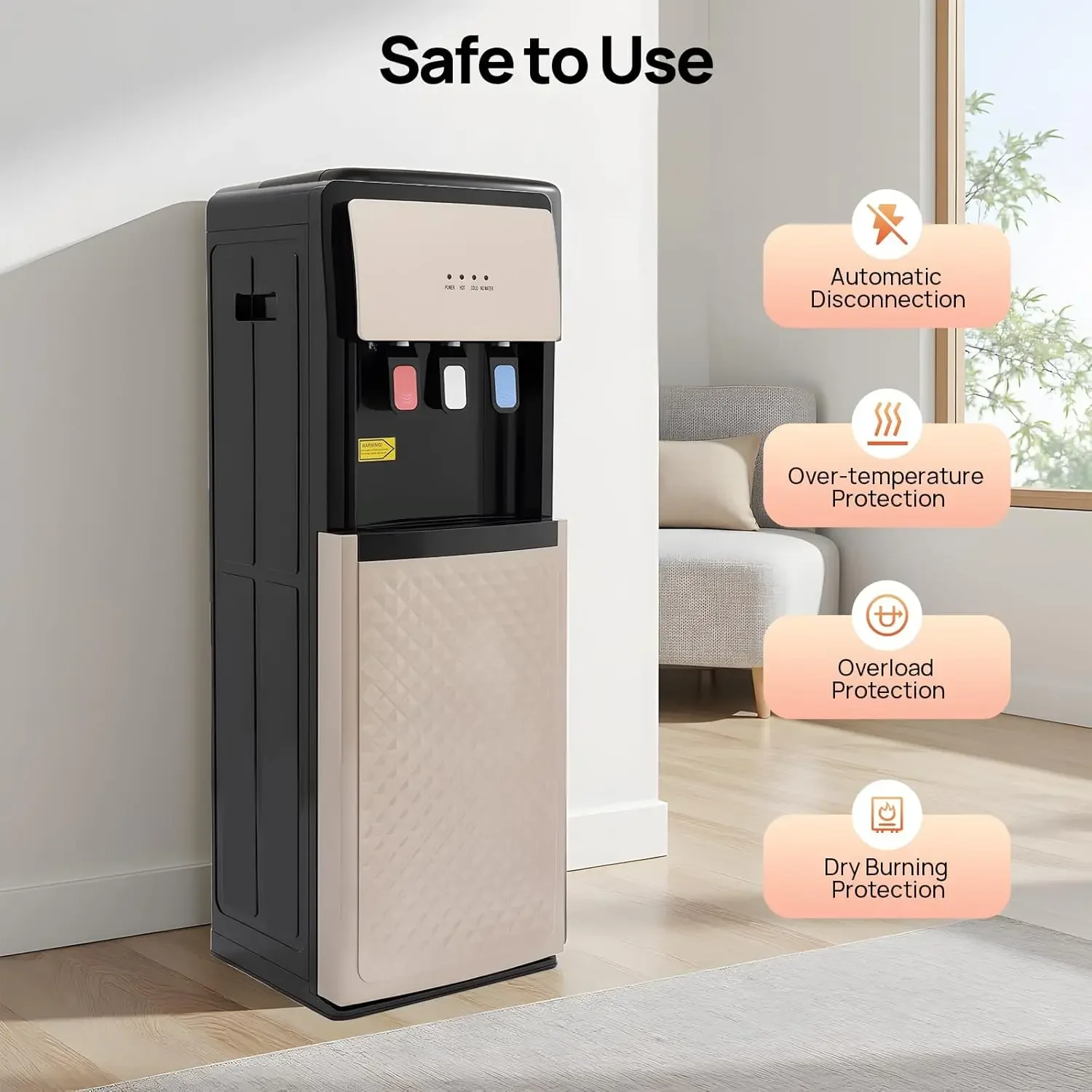 ボトムローディング式ウォーターディスペンサー、5 ガロンのボトル入りウォータークーラー/ヒーター、3 つの温度設定、取り外し可能なドリップトレイ