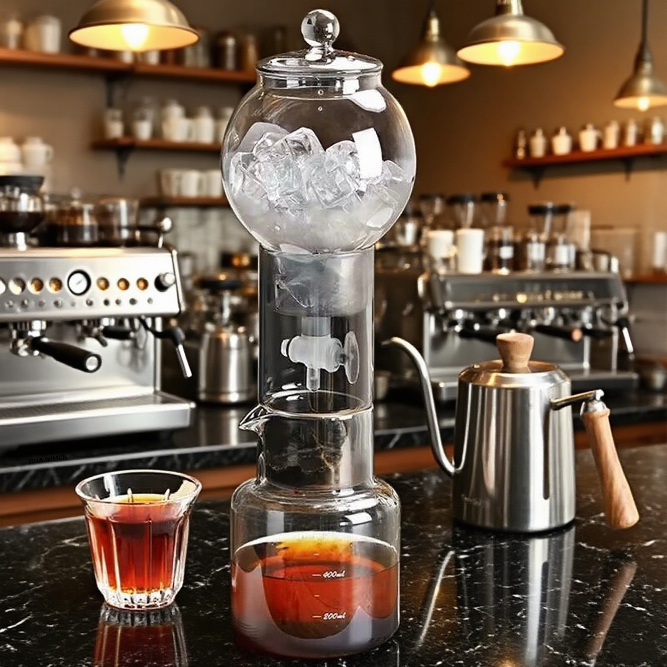 アイスドリップコーヒーメーカー、20オンス水出しコーヒーメーカーポット、フィルター水出しマシンホウケイ酸ガラスドリップバリスタアクセサリー