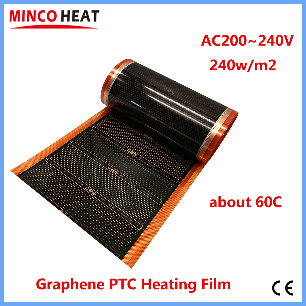 MINCO HEAT 240w/m2 新グラフェン PTC 加熱フィルム赤外線 AC200 〜 240V 約 60C 暖かい床暖房マット