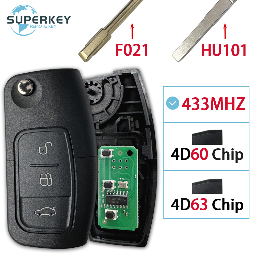 フリップリモート車のキー 433MHz 4D63/4D60 チップフォードフュージョンフォーカスモンデオフィエスタギャラクシー F021 HU101 ブレード
