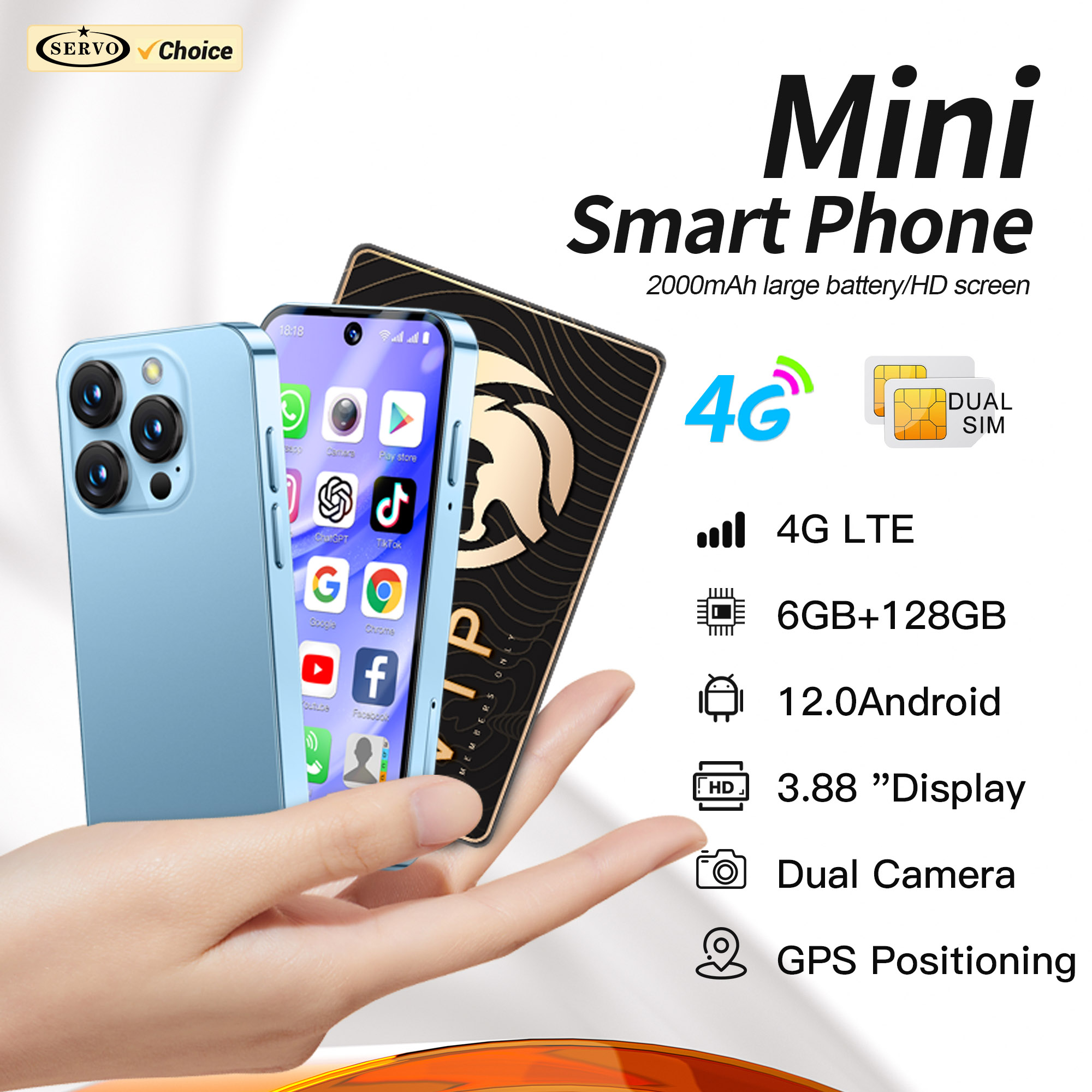 SERVO 19PRO 4G ネットワークミニスマートフォン Android12 OS RAM 6GB ROM 128GB Play ストア GPS OTG 3.88 インチディスプレイ 2 SIM ポケットスマートフォン