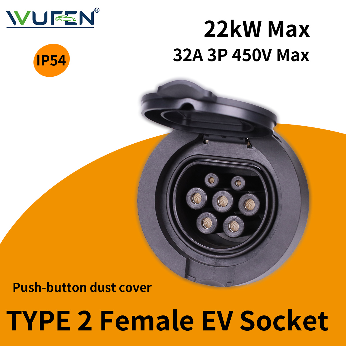 WUFEN  EV Charger Socket installed IEC 62196-2 Type 2 Female socket 16A 32A Single Phase Three Phase EV Charging Station Socket