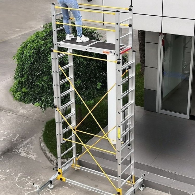 アルミモバイルポータブルホイールエンジニアリングはしごプラットフォーム高さ調節可能な建設足場