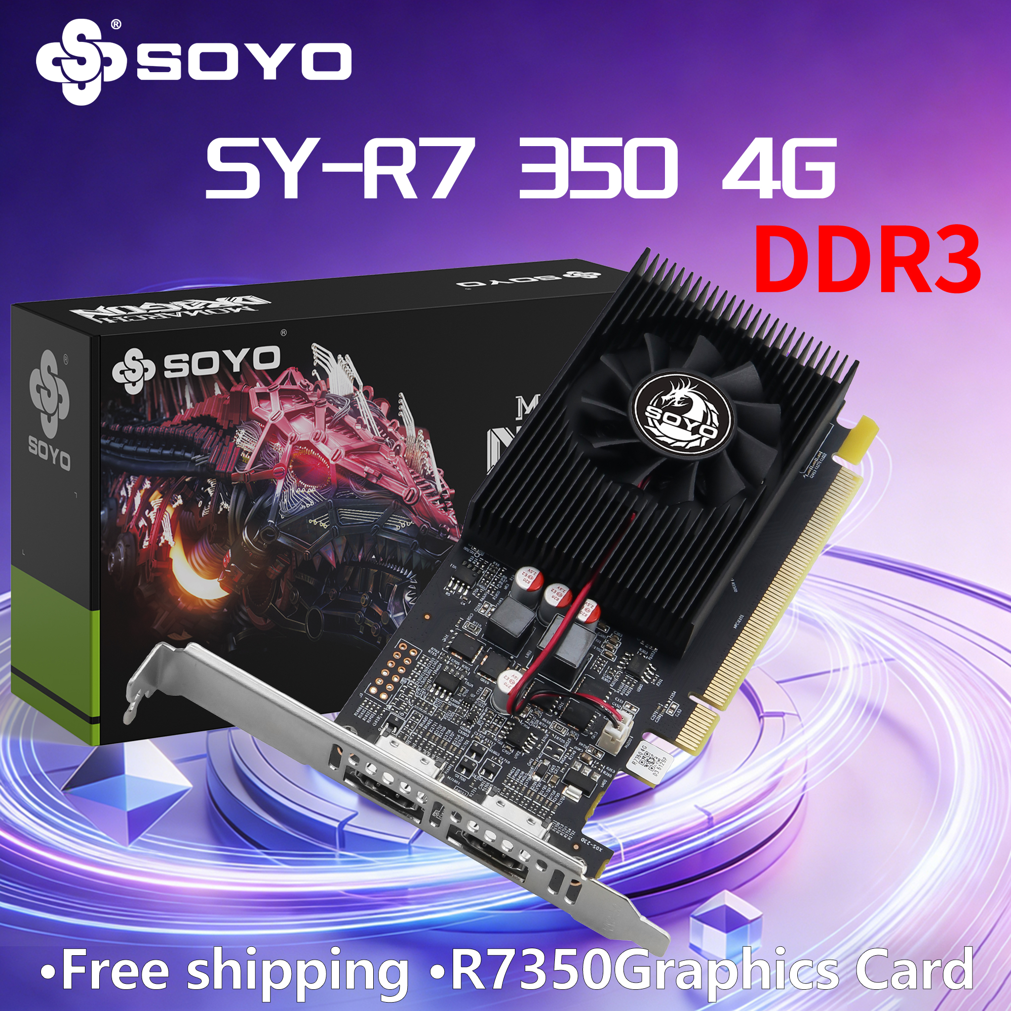 SOYO R7 350 4G GDDR3 ビデオカードボード ハーフハイトカード グラフィックカード HDMI*2 PCIE3.0x16 PCゲーム ECC デスクトップ オフィス 28nm 128ビット