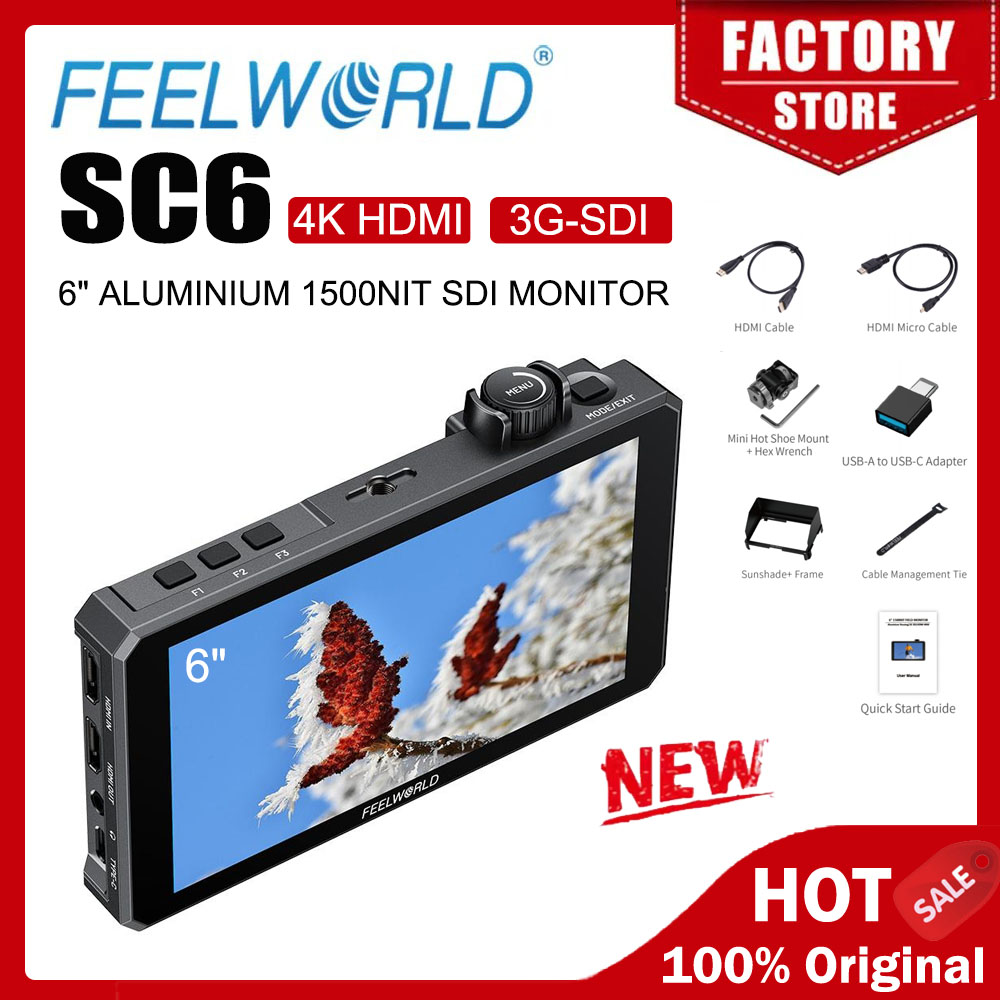 FEELWORLD 6 インチ SC6 ファイルカメラビデオモニター 1500NIT 3G SDI 4K HDMI ノブキーコントロール高輝度アルミニウム