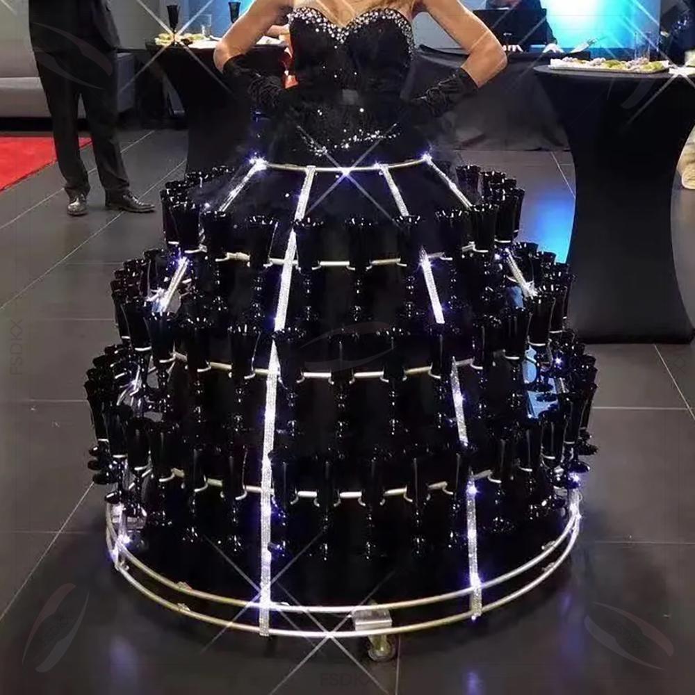新しい到着豪華なシャンパングラススカート用ナイトクラブVIPバーサービスメタルショーガールは新年パーティー用に移動できます