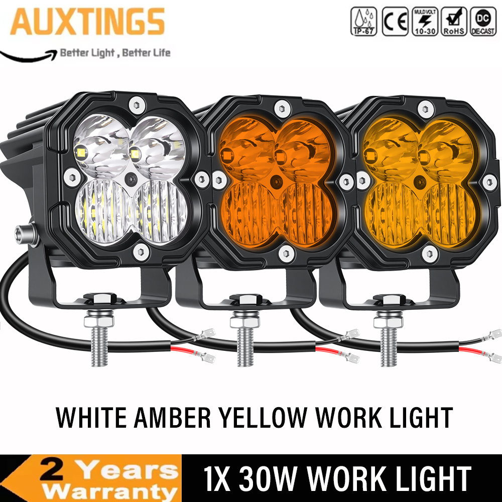 1 X 3 インチ 30W アンバー/イエロー/ホワイト 3 色キューブ LED ポッドライト、スポットフラッドコンボビームオフロードドライビングランプ UTV SUV オートバイ用