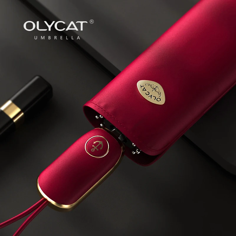 OLYCAT フラット自動傘女性夏折り UV パラソル傘女の子のための防風サンシェード傘高級屋外