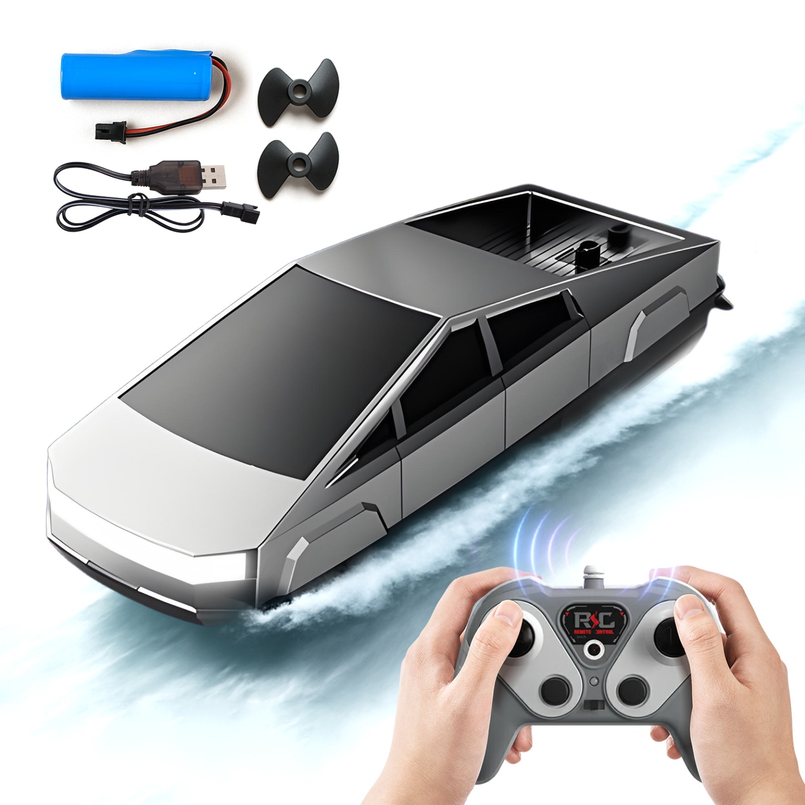 Cyberpunk High-Speed RC Boat 2.4GHz Waterproof Dual Motor Rechargeable Battery for Pools Lakes Boys Kids Adults Birthday Gift