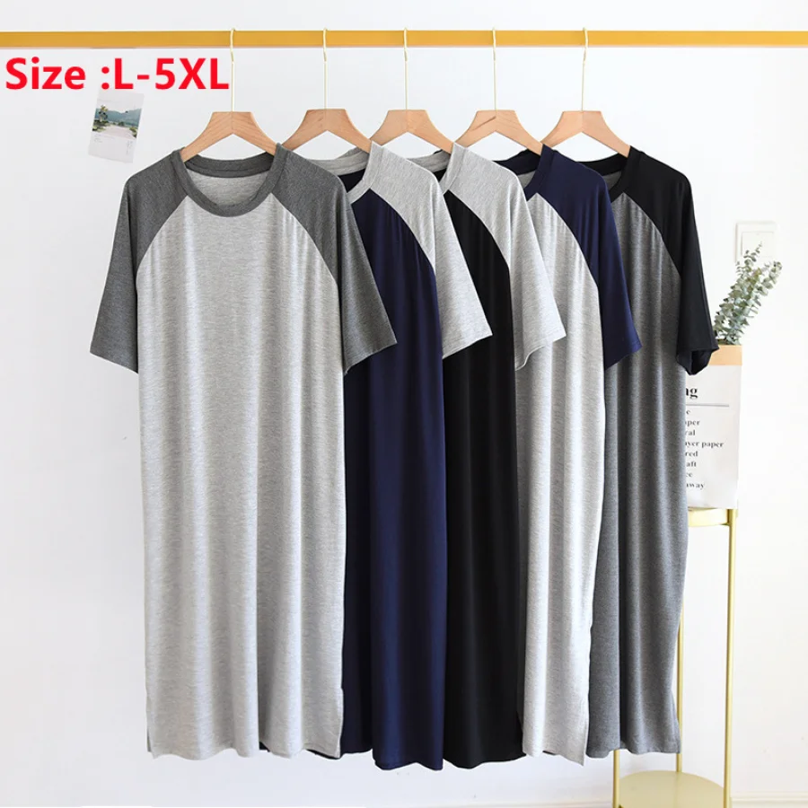プラスサイズ 4XL 5XL メンズ夏のパジャマモーダル生地カジュアルソフトメンズネグリジェナイトドレス男性特大バスローブメンズローブ