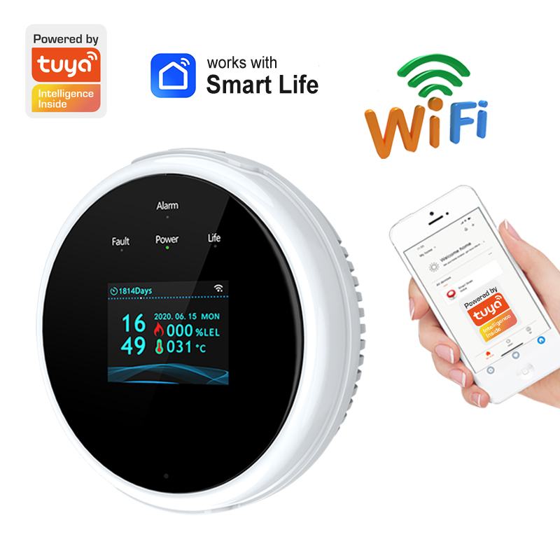 Tuya Wifi 天然ガス漏れ検知センサー スマート警報 ガス火災セキュリティ デジタル LED 温度表示 家庭用キッチン用
