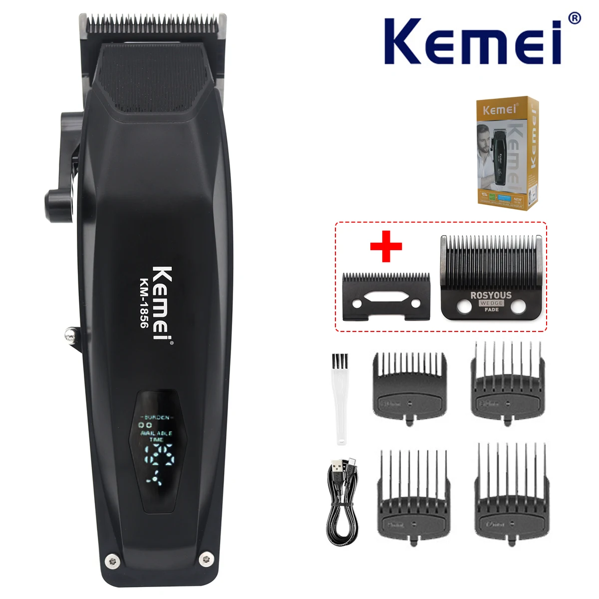 Kemei KM-1856 メンズバリカン LED ディスプレイコードレス USB インターフェースプロのヘアカット機ヘアトリマーヘアカット