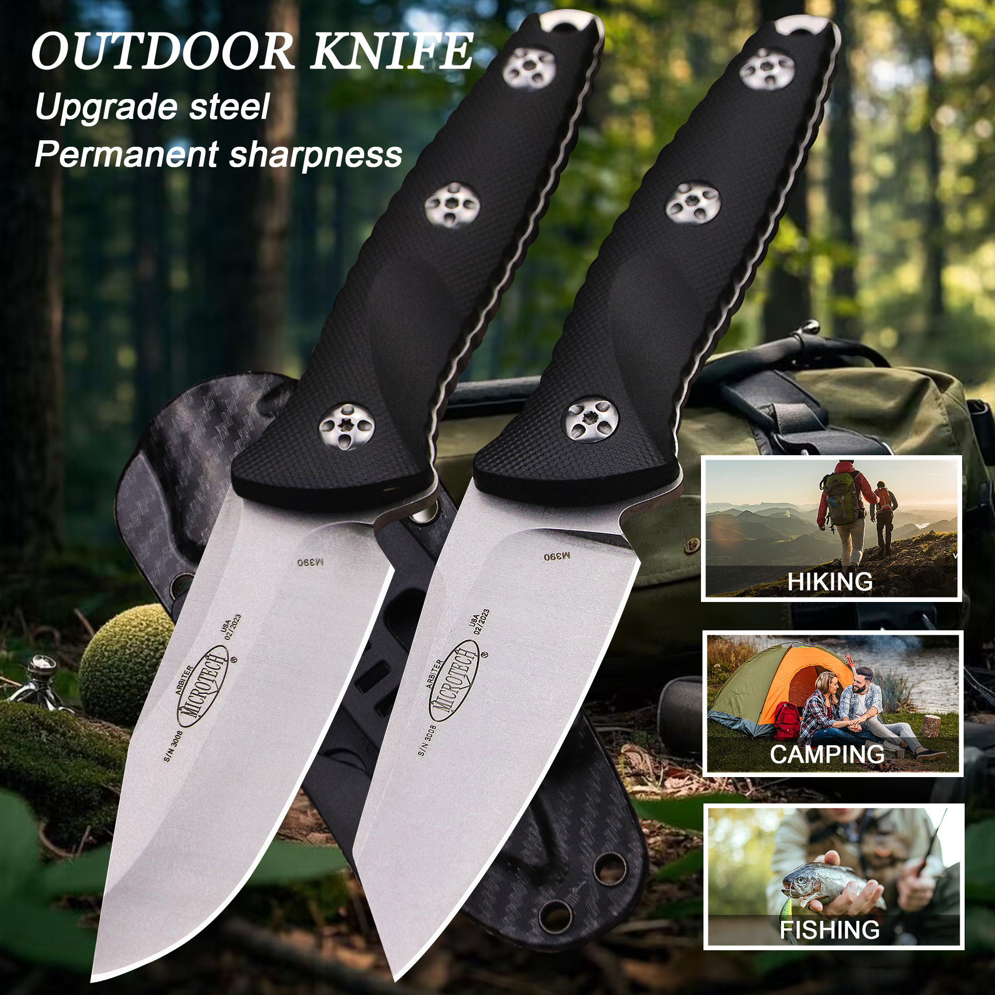 USA M390 アウトドア ハンティング ナイフ鞘、オールインワン ジャングル ハンティング ナイフ、アウトドア EDC サバイバル ナイフ