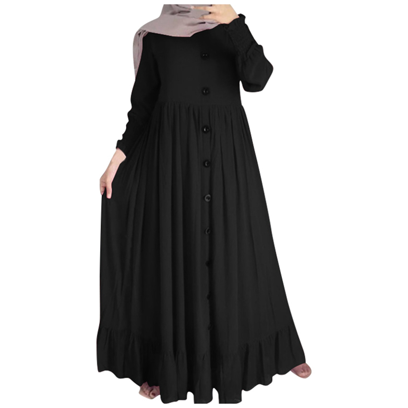 女性イスラム教徒のドレスアバヤトルコヒジャーブドバイトルコ長袖ボタンアップイスラム服女性マキシドレスイードささやかな祈り