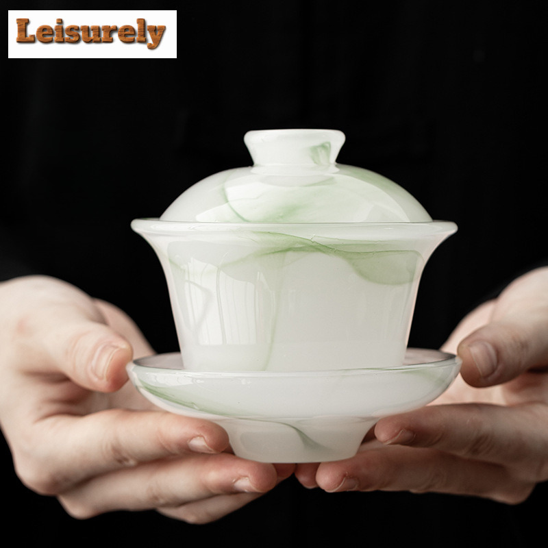 170 ミリリットル古代方法紺碧石 Gaiwan ヴィンテージ 3 ピース非ホット茶チュリーン家庭用茶醸造カバーボウル箸置きクラフト