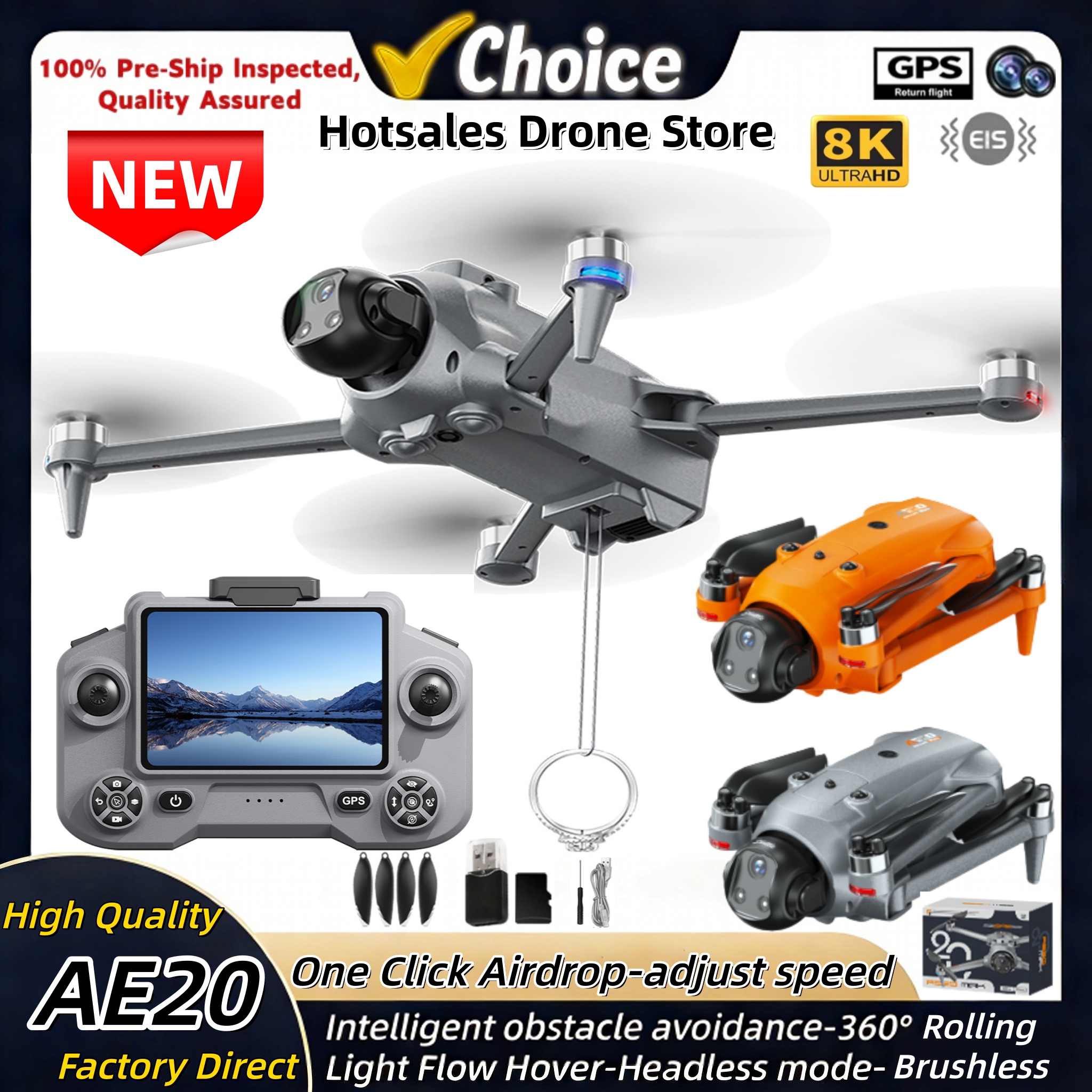 新品質 AE20 ドローン GPS ワンクリック Airdrop ブラシレスモータースクリーンリフティング障害物回避インテリジェント測位航空機