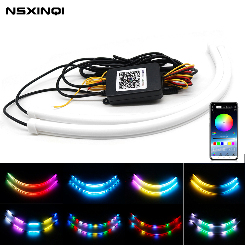 1 セットシンフォニー DRL 車 LED デイタイムランニングライトアプリ制御柔軟な RGB 流れるターンシグナルストリップヘッドライト装飾ランプ