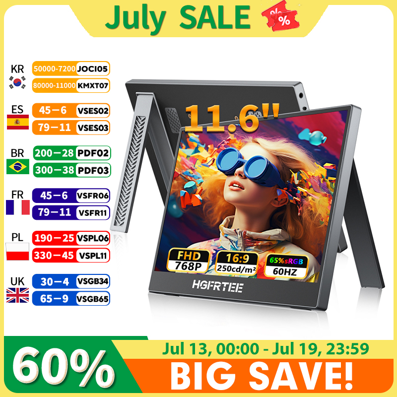HGFRTEE 11.6" Portable Monitor 768P 250CD/m2 - Compact External Display for Laptops And Tablets PS5 Xbox Switch
